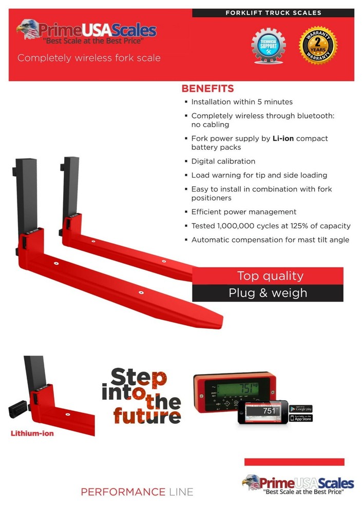Wireless Forklift Scale 5,000 lb with Bluetooth 4.0 + Digital Indicator 42" Long