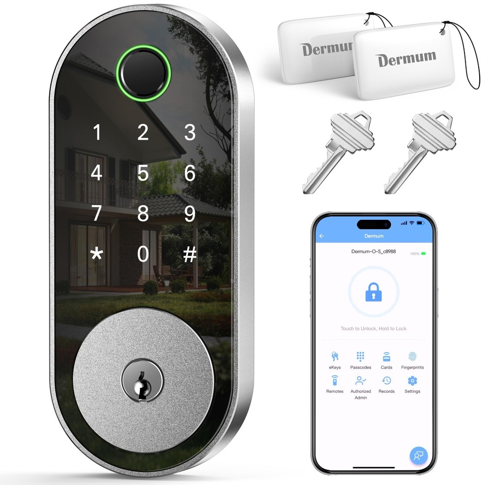 Keyless Entry Fingerprint Smart Door Lock - Deadbolt with Code, App, FOB & Remot