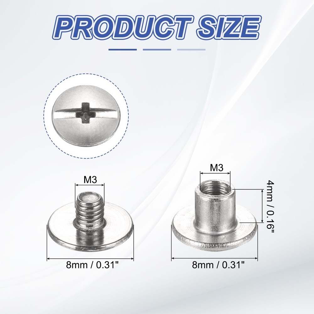 30set Phillips Chicago Screw M3x4mm Binding Post Screw, Silver