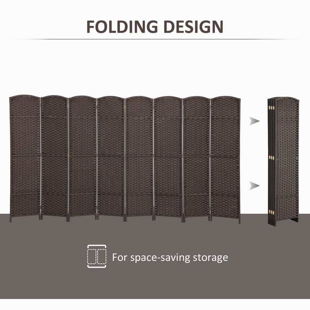 8 Panel Room Divider Freestanding Folding Privacy Screen Brown