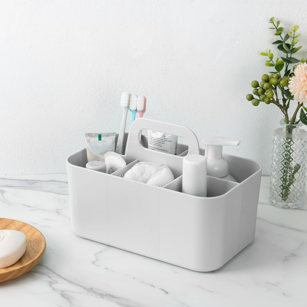 Multipurpose Caddy Organizer, Plastic Caddy with Handle, Stackable Desk Organ...