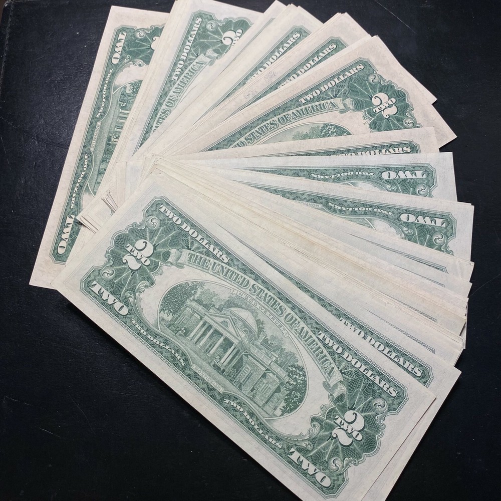 ✯ Two Dollar Red Seal $2 Bill UNC CU✯ From Pack Consecutive Uncirculated Note ✯✯