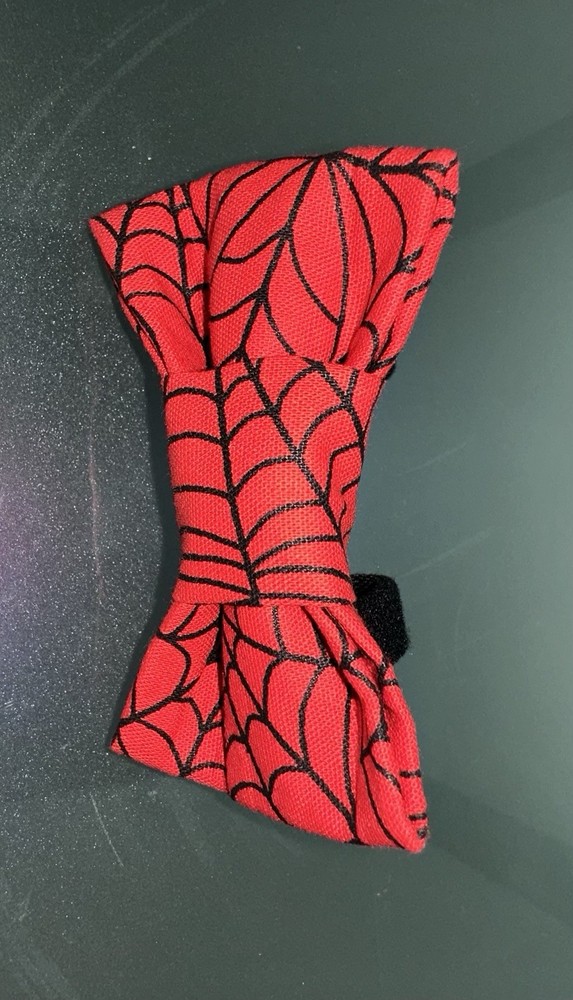 Handmade Over The Collar Small Pet Bow - Red with black spiderweb pattern