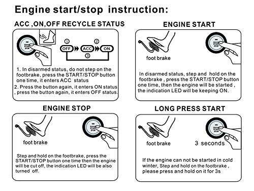 Car Alarm System RFID Push Engine Start Button & Keyless Go System Blue Key