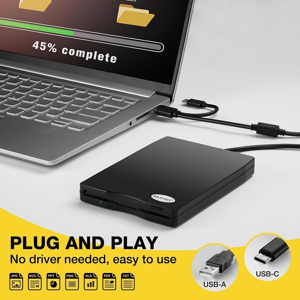 Floppy Disk Reader USB Type A/C Floppy Disk Drive/Player/Converter External 3...