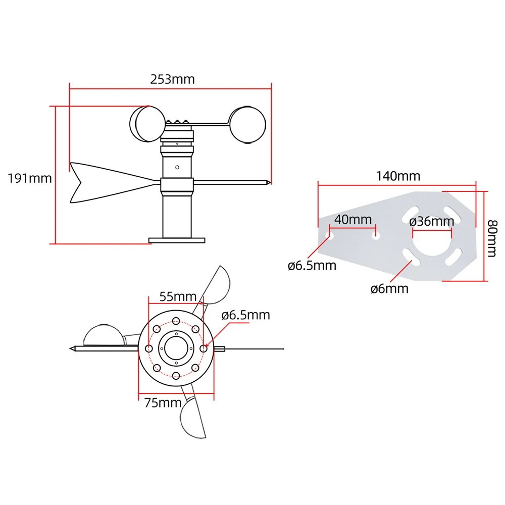 Wind Speed & Direction Integrated Sensor Wind Vane Transmitter Weather Detector