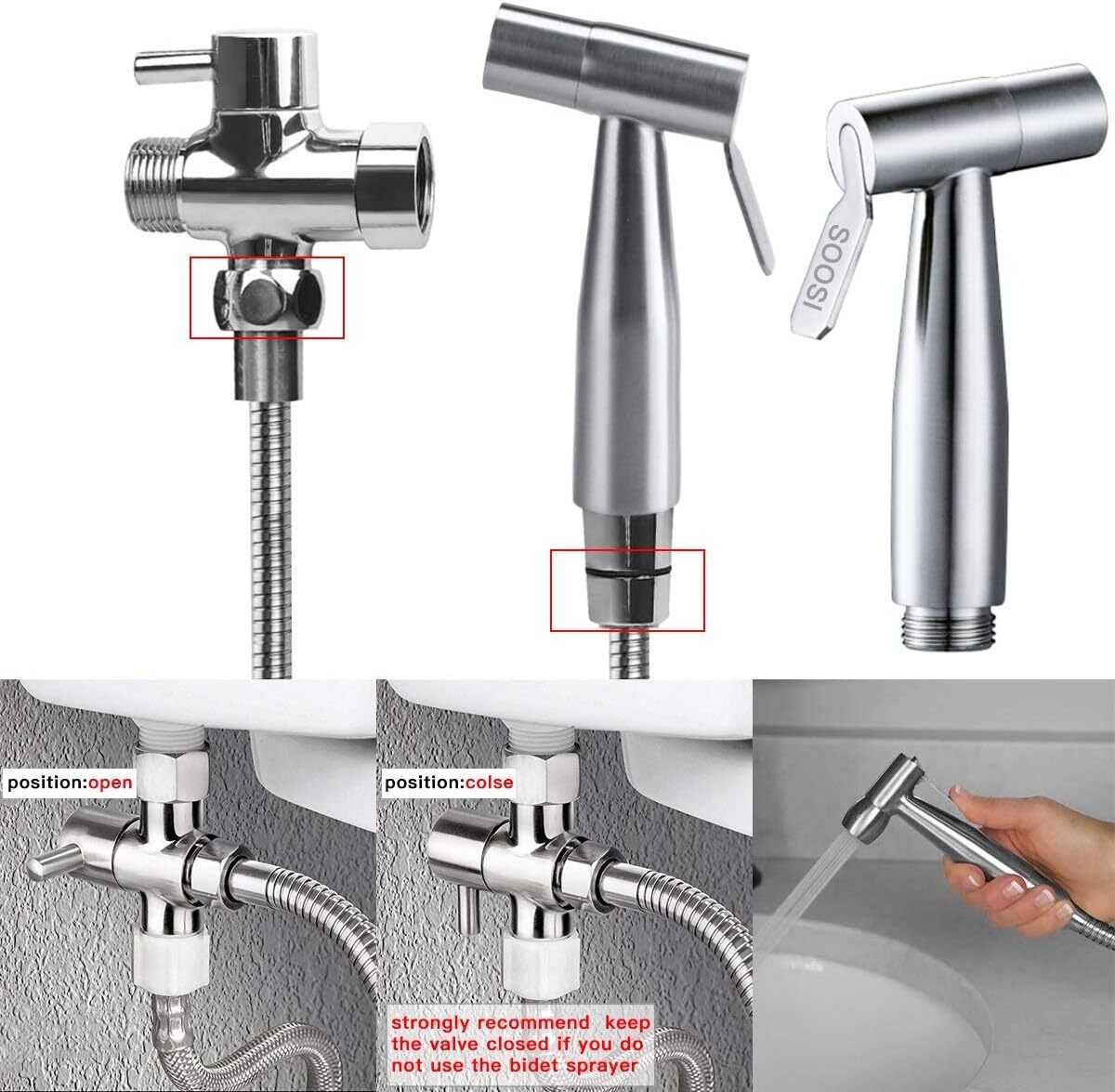 Toilet Shattaf Adapter Hose Bidet Spray Stainless Steel Handheld Shower Head US
