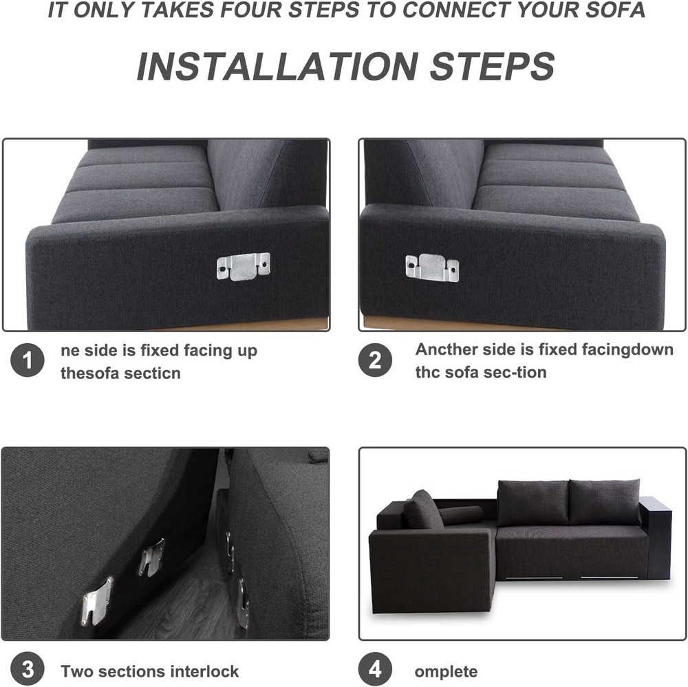 Interlocking Sectional Couch Connectors - 12 Clips with Easy Installation Screws