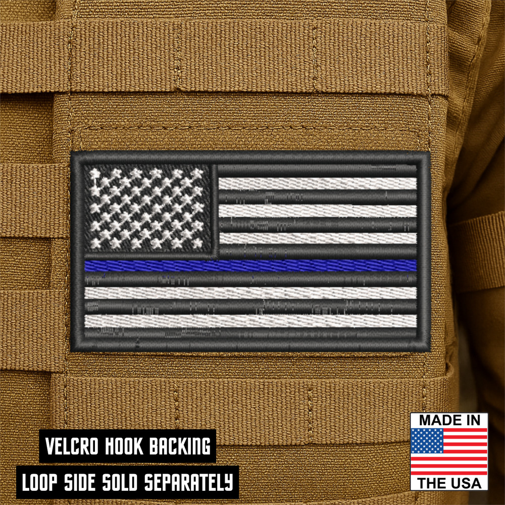 Thin Blue Line American Flag Patch - 3.5" X 2" Hook & Loop Law Enforcement Patch