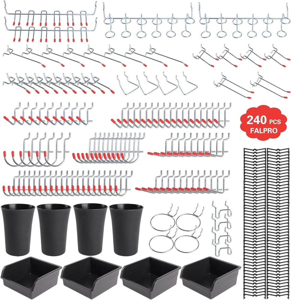 Durable Rust-Resistant Pegboard Hooks Set - 240 Count for Garage and Workshop