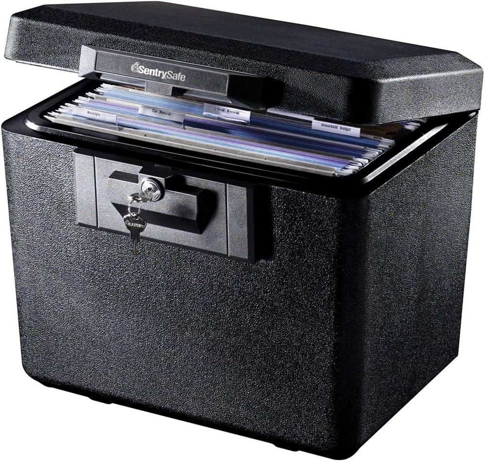 Black Fireproof Document Box W/ Key Lock Safe Secures Files & Documents