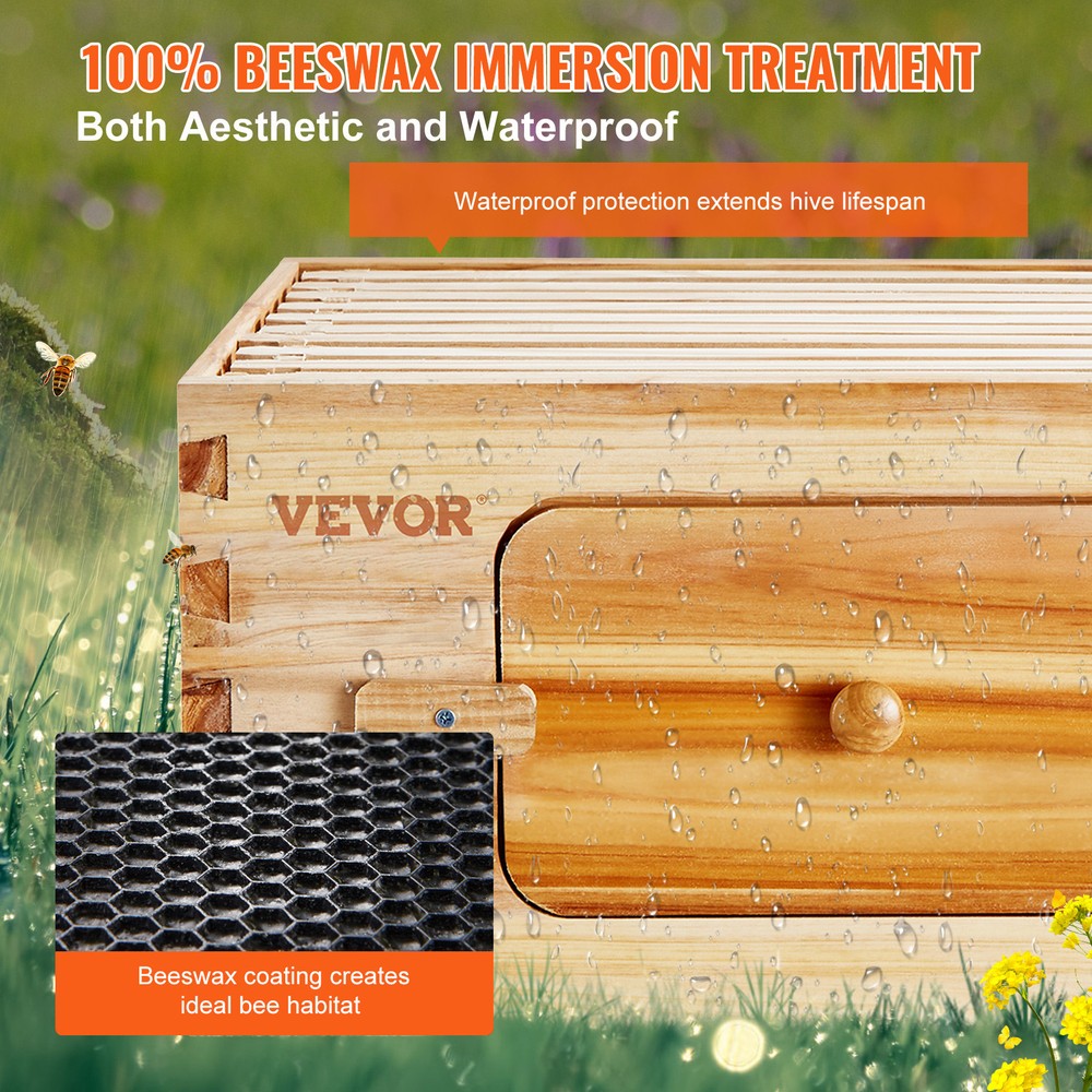 VEVOR Bee Hive Langstroth Deep Beehive Kit 10 Frames Acrylic Bee Windows