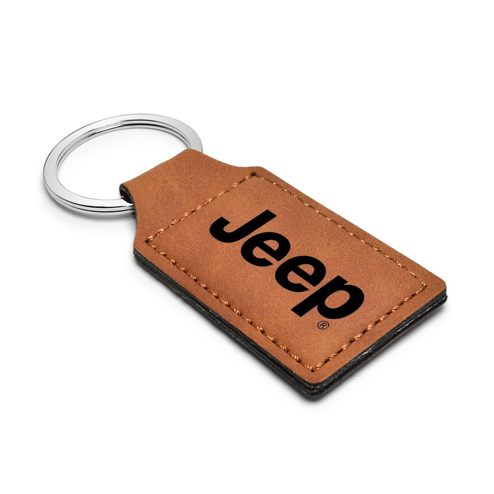 Jeep Rectangular Brown Leather Key Chain Key-Ring