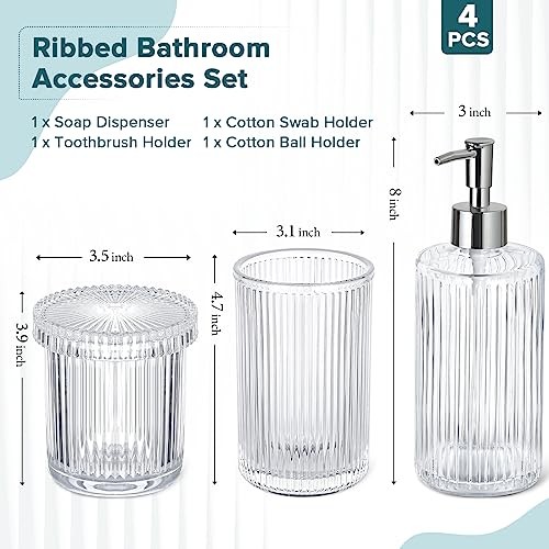 Bathroom Accessories Set, 4 Pack Glass Bath Accessory Sets Complete, Clear