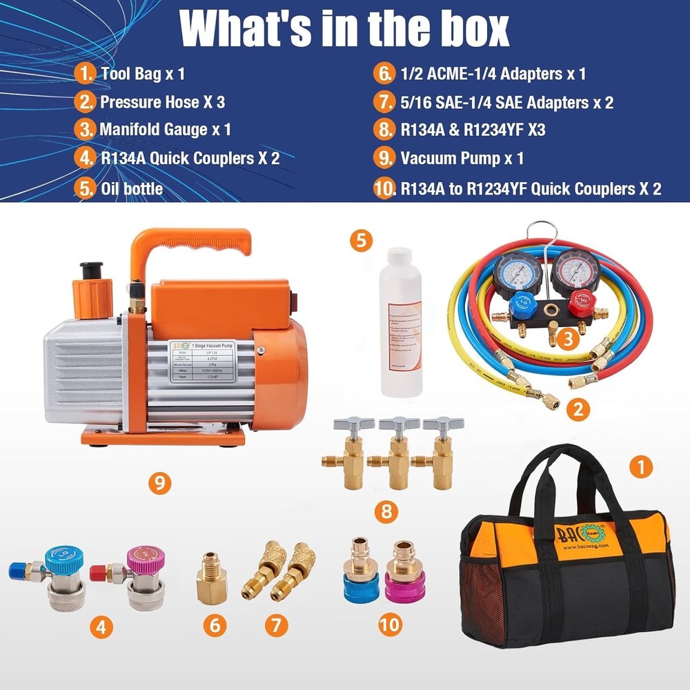 Durable AC Vacuum Pump Set for Efficient Refrigerant Handling and Installation