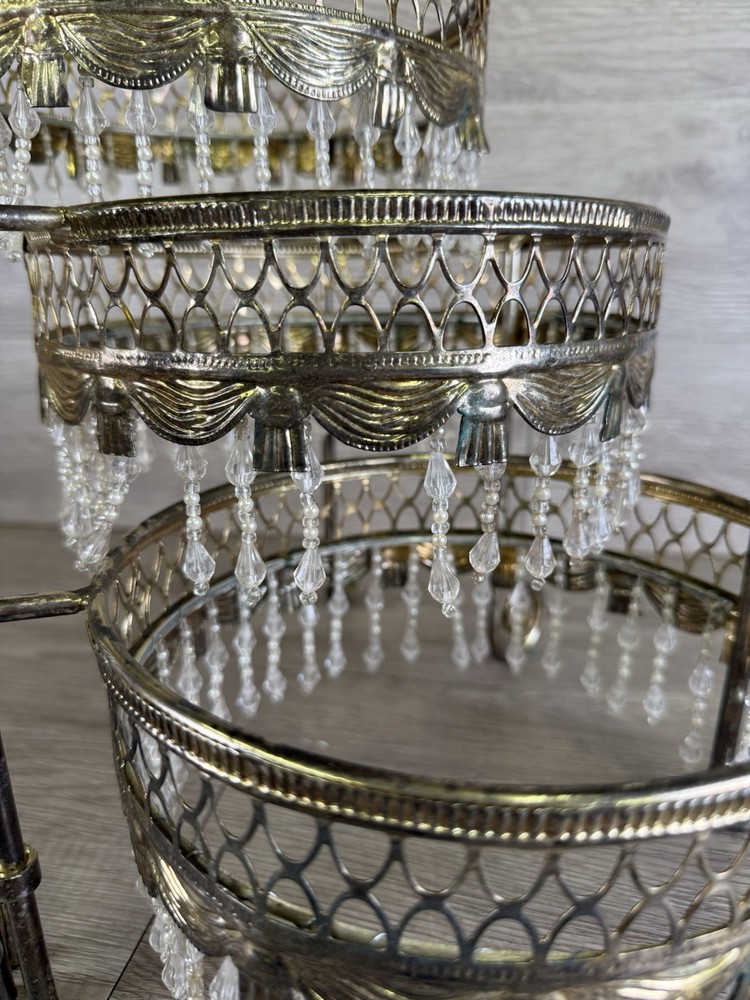 VTG Davco Silver Ltd. Three Tier Beaded Dessert Platform Beaded