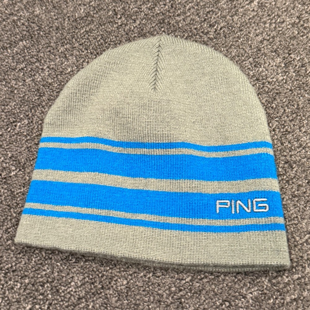 Ping Golf Beanie Hat Gray Blue Stripes OSFA