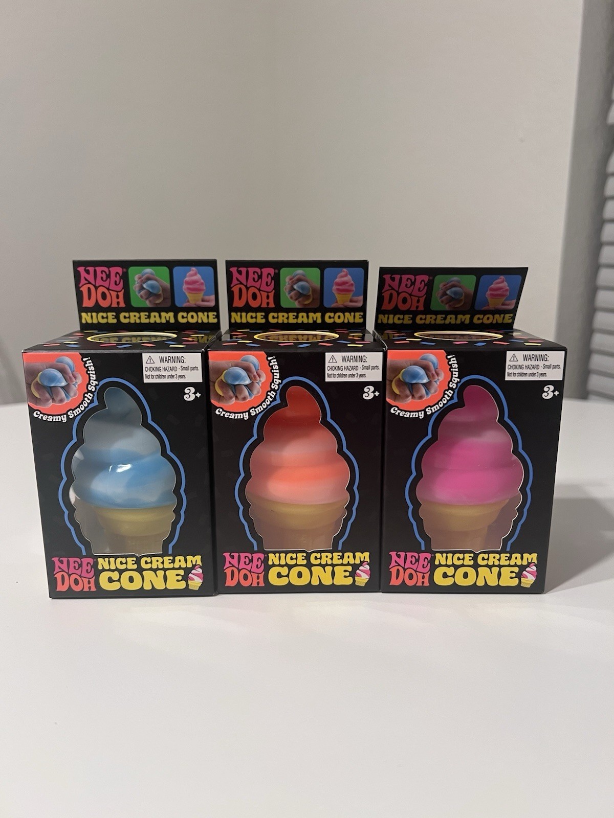 NeeDoh Nice Cream Cone Set of 3 Blue Orange Pink Ice Cream Squishy Nee Doh🍦