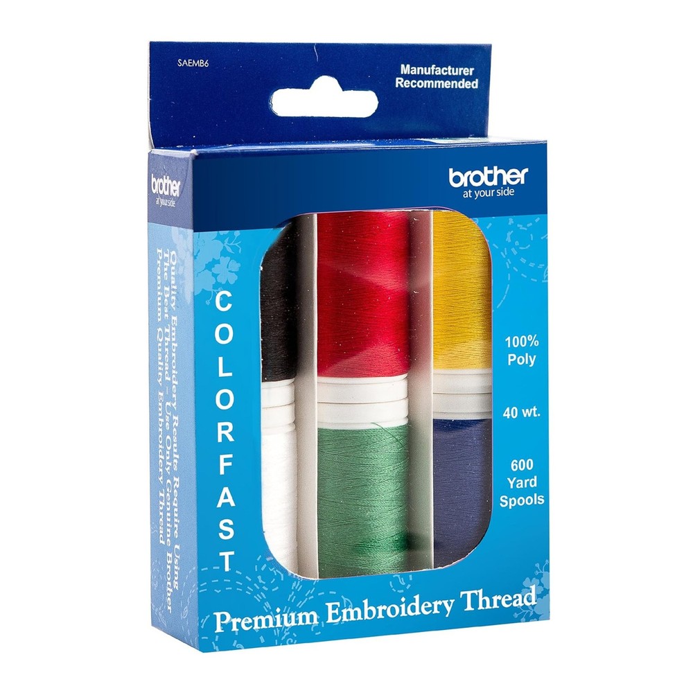 Brother SAEMB6 Premium Embroidery Thread 6 Spools 100 Percent Polyester