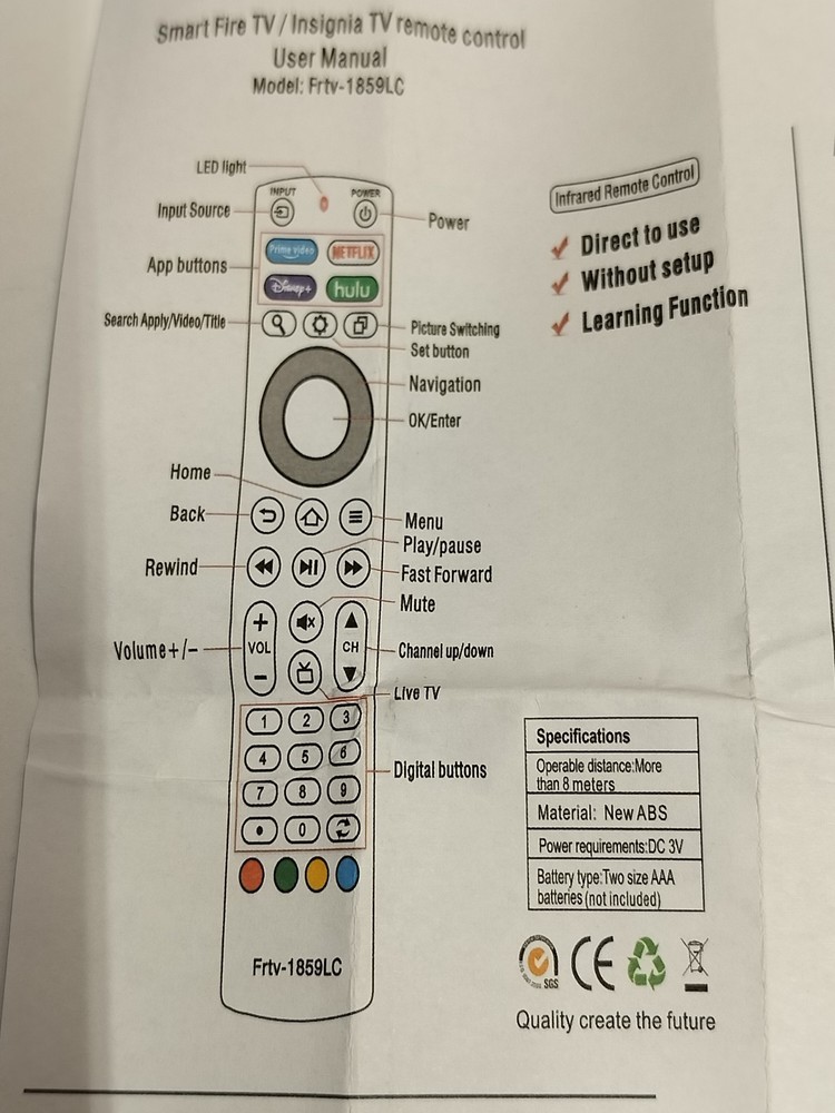 Replacement Remote Control For Smart Fire Tv /Insignia Tv Remote Control