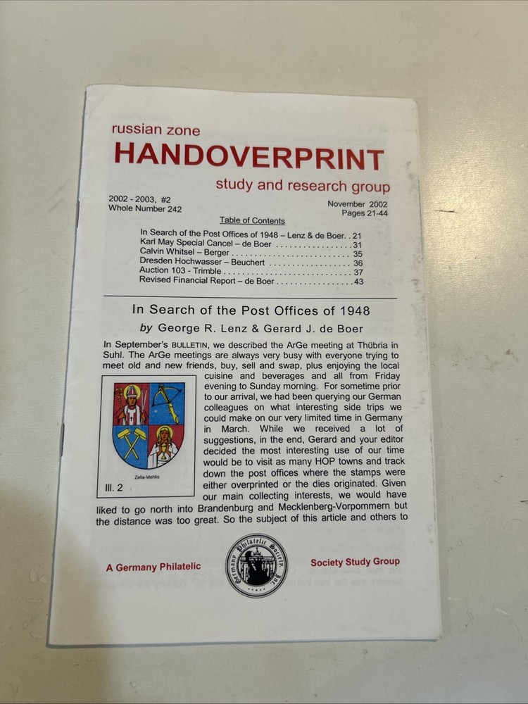 Handoverprint, Russian Zone, 2002, Germany Philatelic Society/CLEARANCE PRICE!!