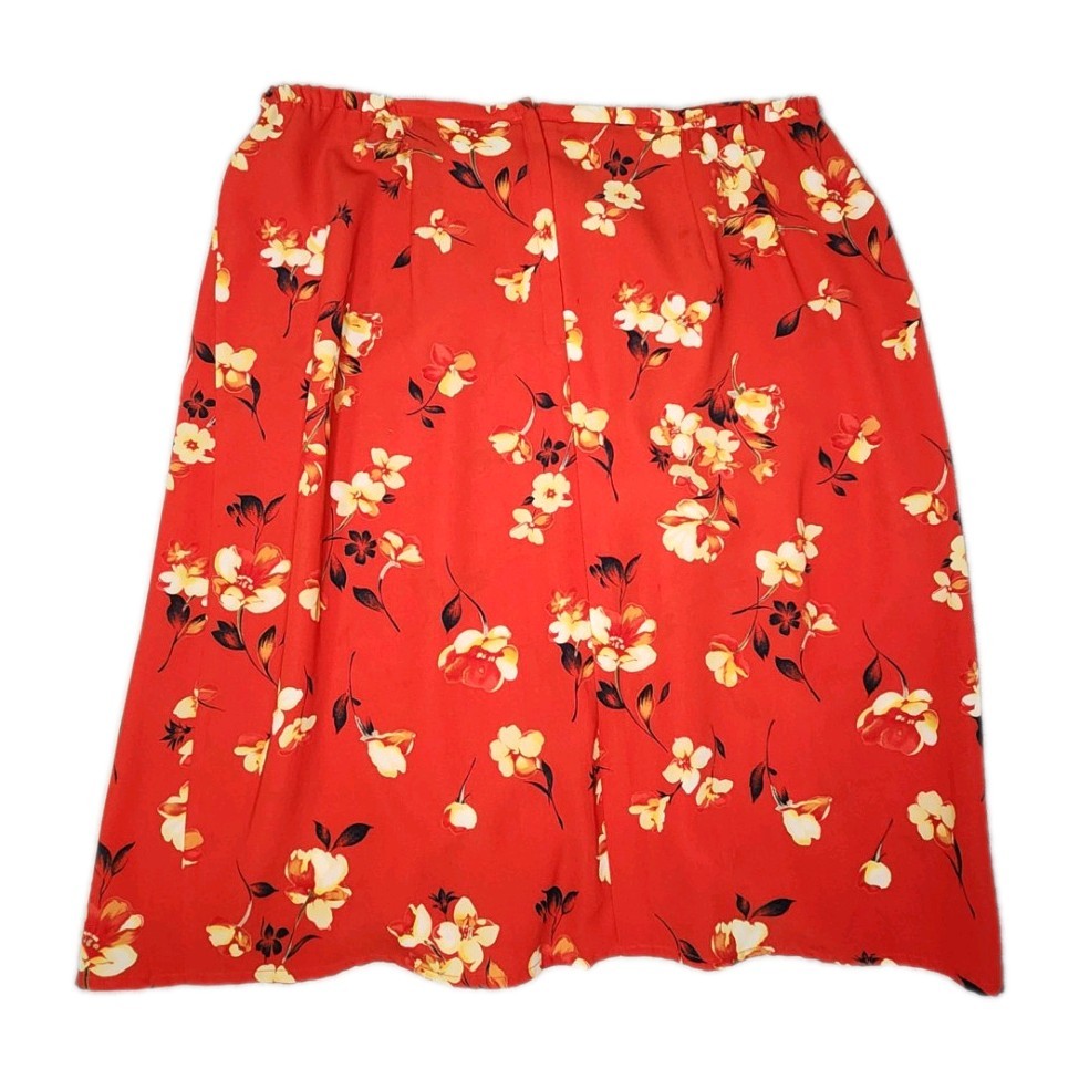 Norton McNaughton Flowy Red Floral Midi Skirt Yellow Flowers Women's Sz 16