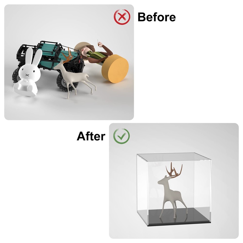 Fully Assembled Clear Square Acrylic Display Case with Black Base