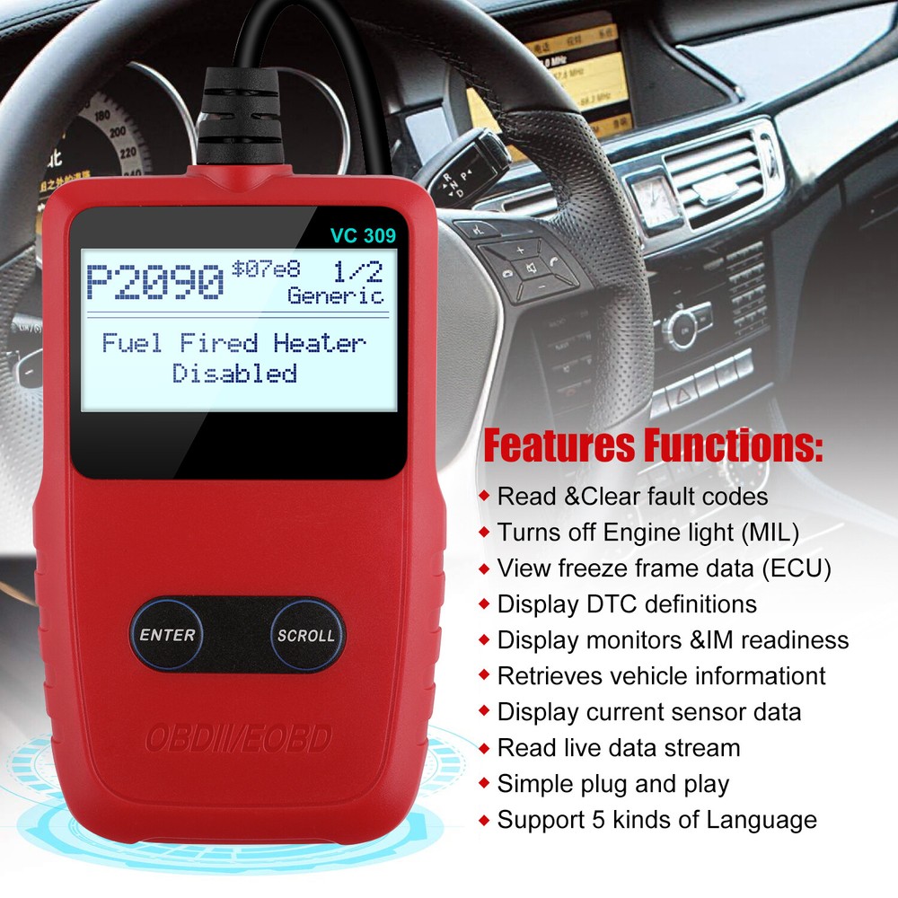 VC309 Car EOBD OBDII Scanner Code Reader Auto Fault Engine Diagnostic Reset Tool