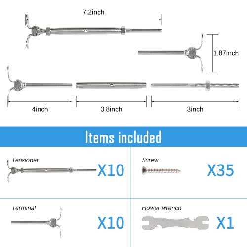 Set Cable Railing Hardware Kit, 180° Angle Adjustable 1/8 inch 10 Silver