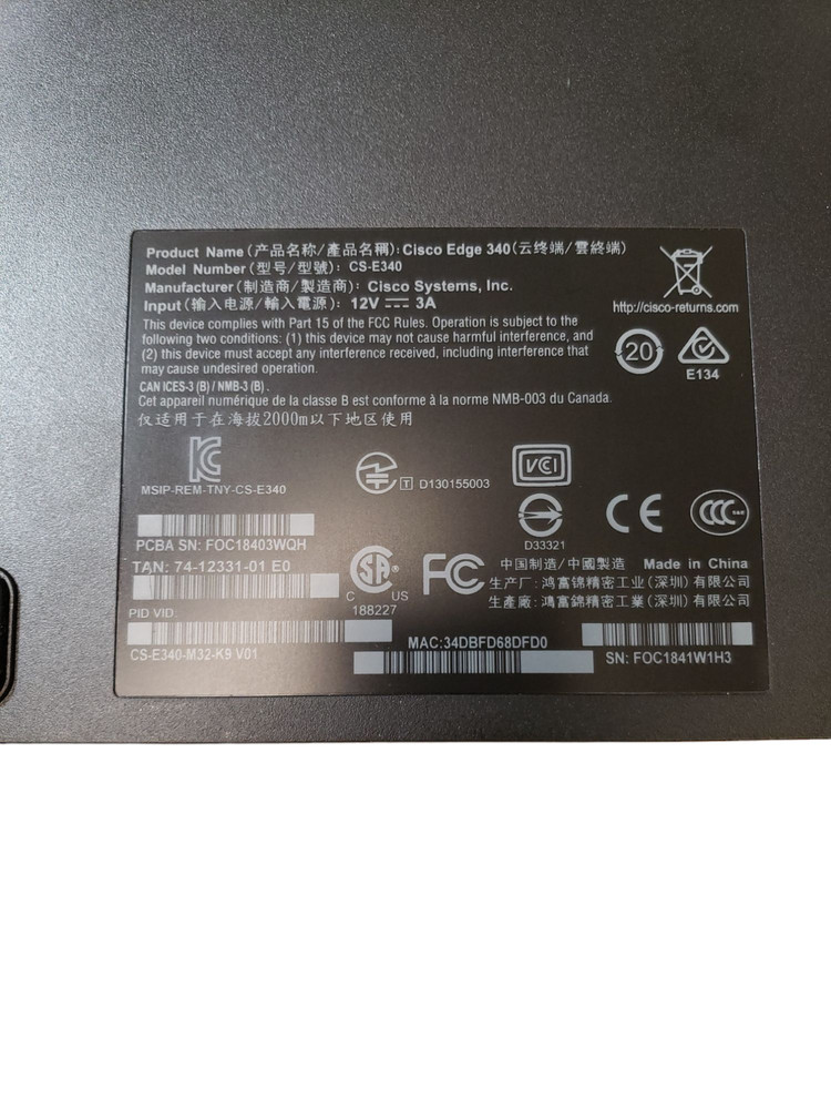 CISCO SYSTEMS EDGE 340 DIGITAL MEDIA PLAYER CS-E340