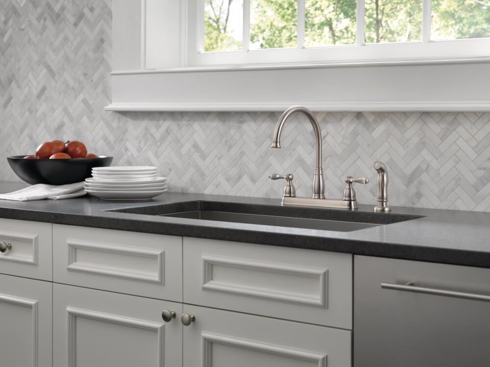 Delta Windemere Two Handle Kitchen Faucet Stainless-Certified Refurbished