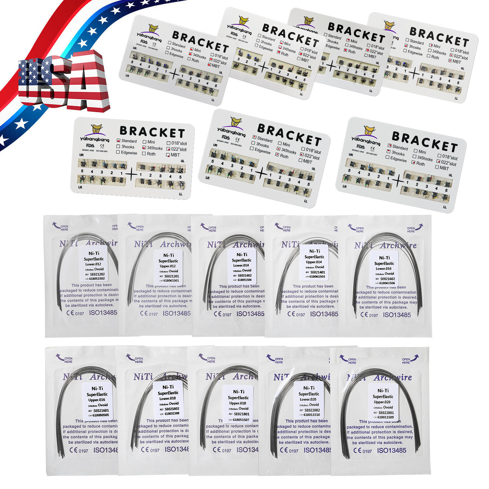 Dental Orthodontic Bracket Braces Roth/MBT 345 Hooks /Super Arch Wire Niti Round