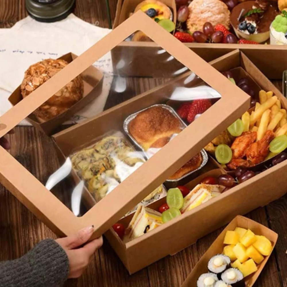 10 Pack Bakery Boxes with Window, 13.78x9.84x3.15 Inch Cookie Boxes, Large Ca...