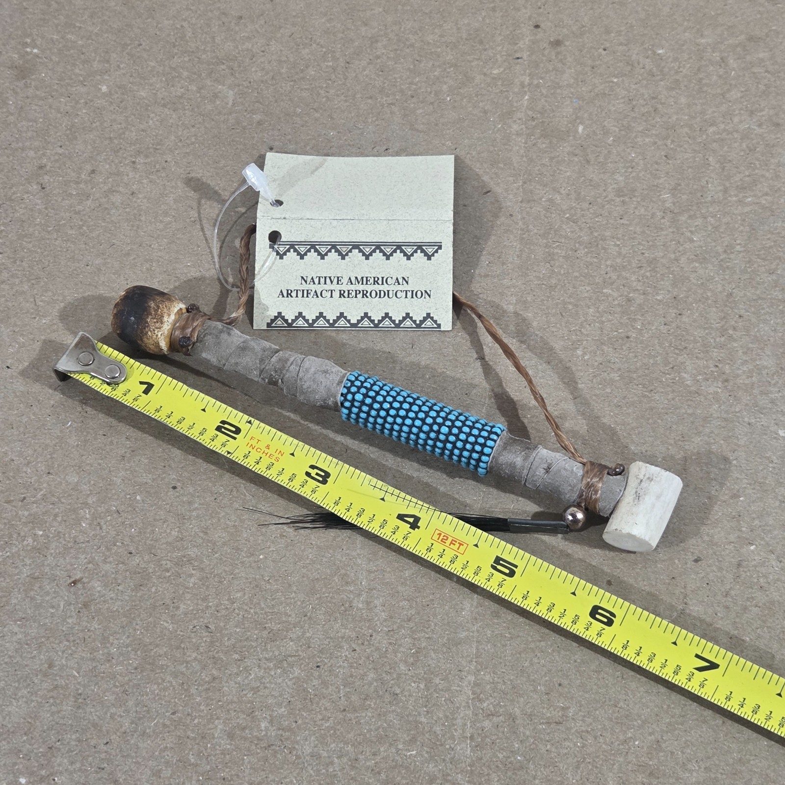 Authentic Navajo Peace Pipe 6" Handcrafted Faux Turquois Beads leather wood stag