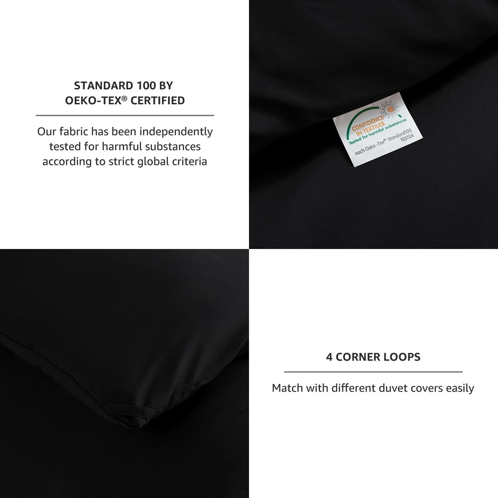 Queen Comforter Set Black, 3 Pieces Solid Comforters Queen Size Breathable Qu...