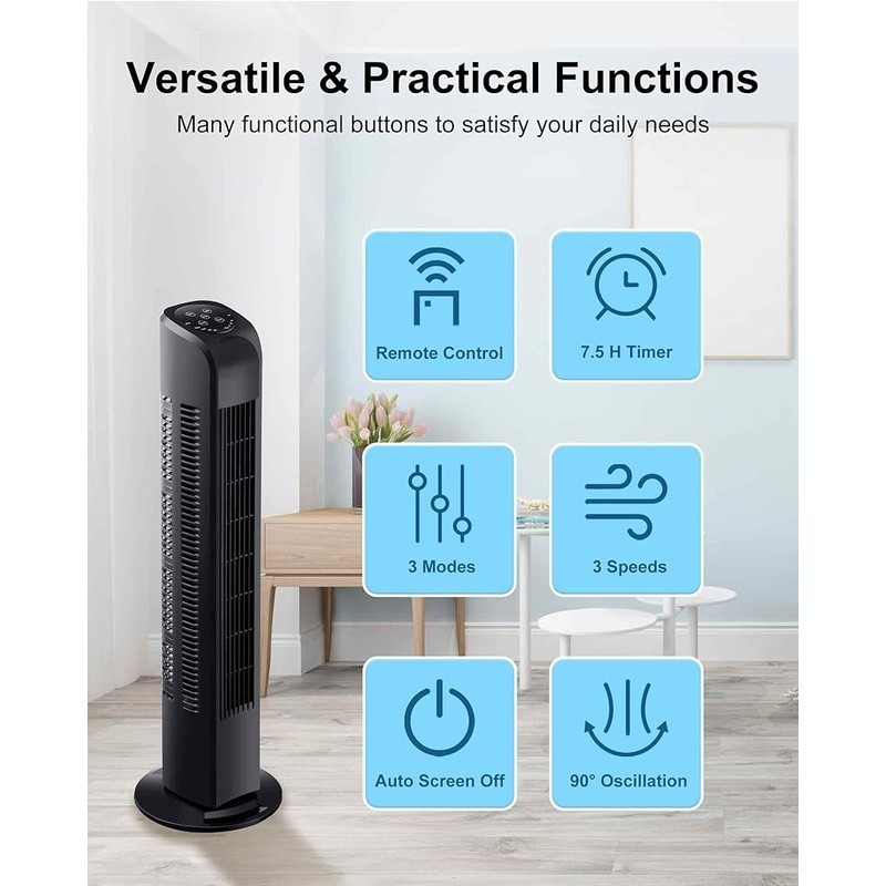 Bladeless Tower Fan Remote Control Oscillating 3 Speeds Quiet Energy Saving New