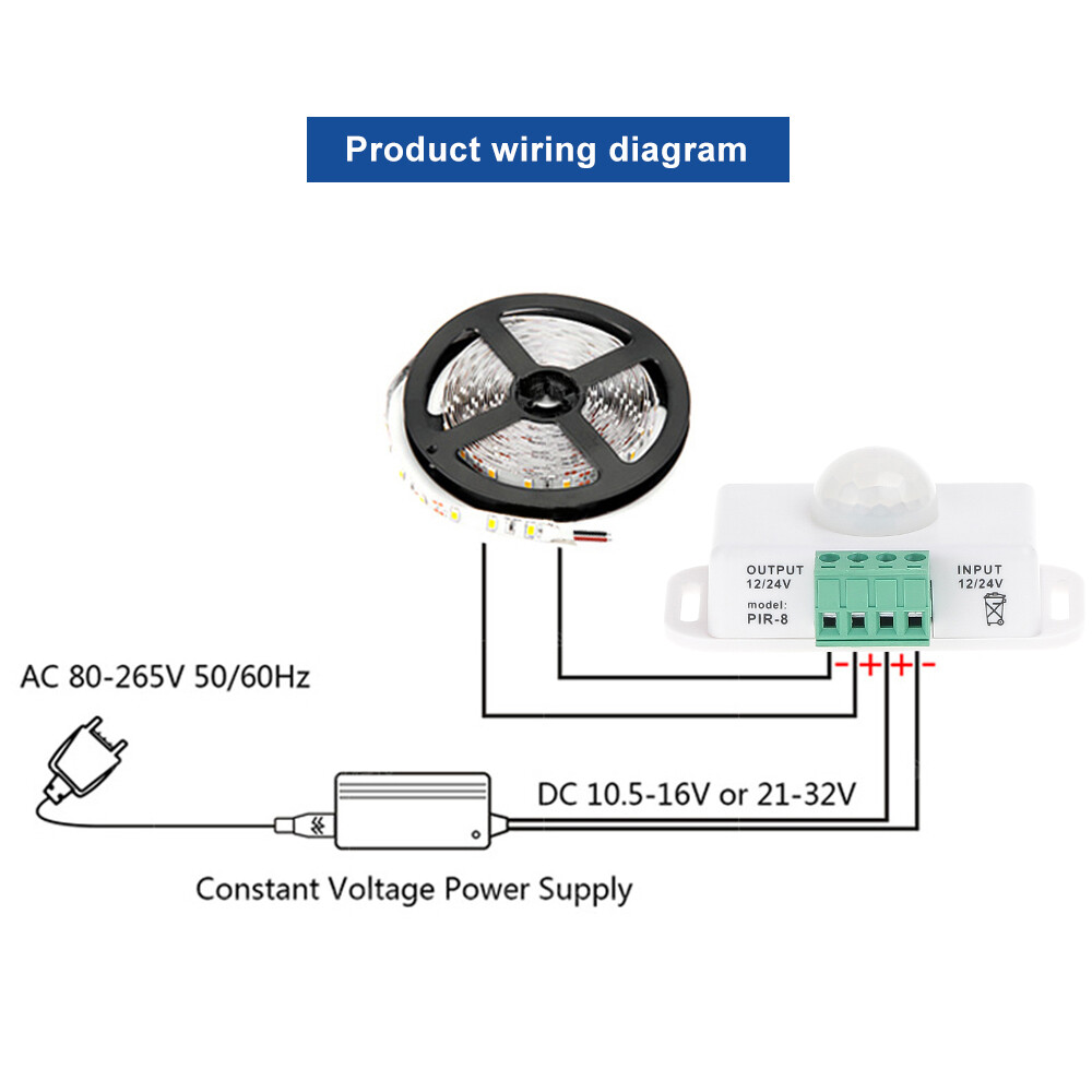 Automatic DC 12V-24V 6A/8A Infrared PIR Motion Sensor Switch For LED Strip Light