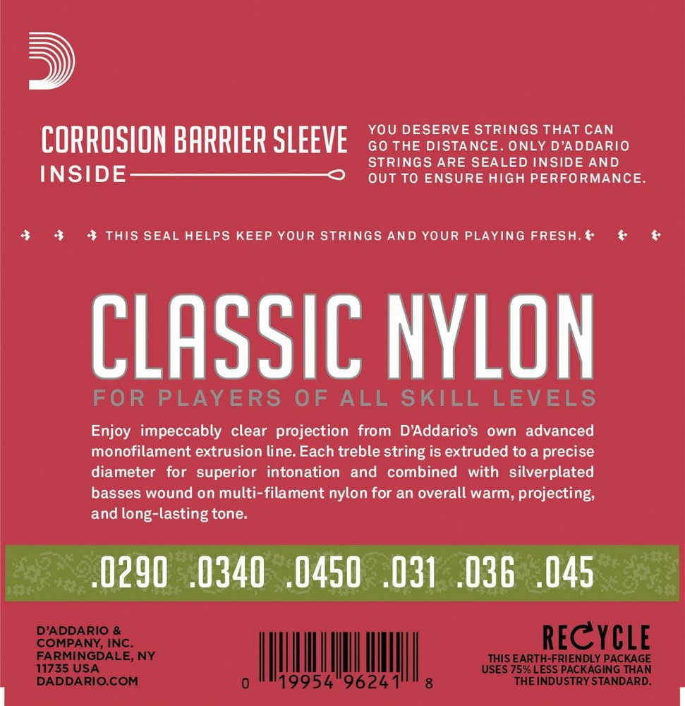 D’Addario EJ27N 1/2 Size Scale Classical Guitar Clear Nylon Strings