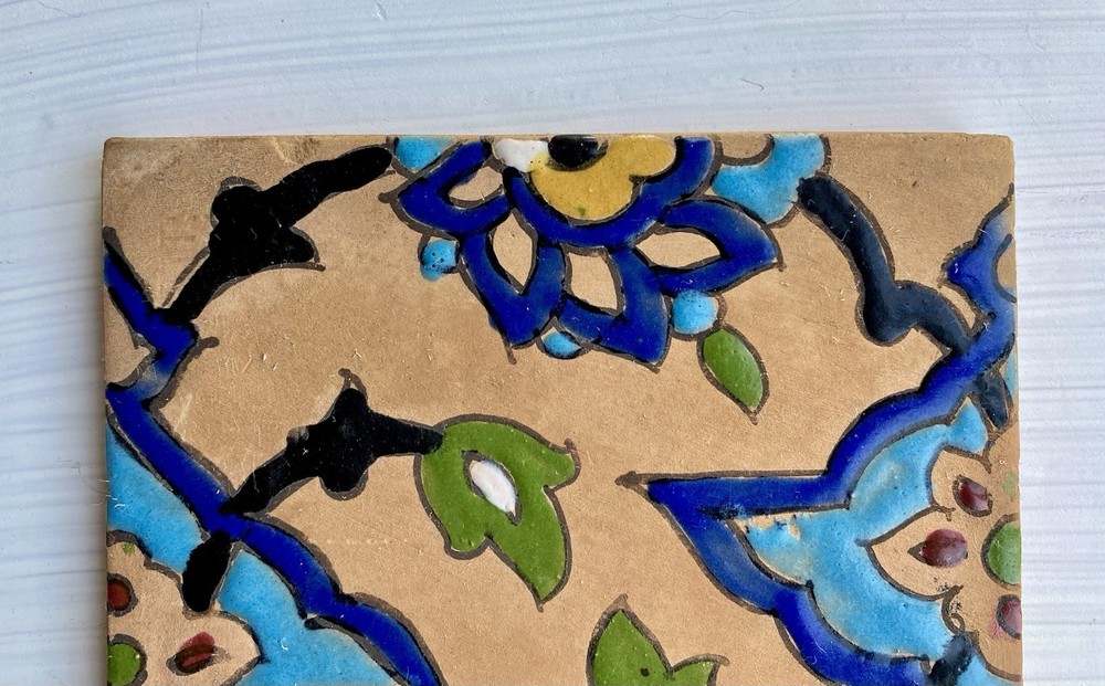 Antique Middle Eastern Hand Painted Pottery Tile