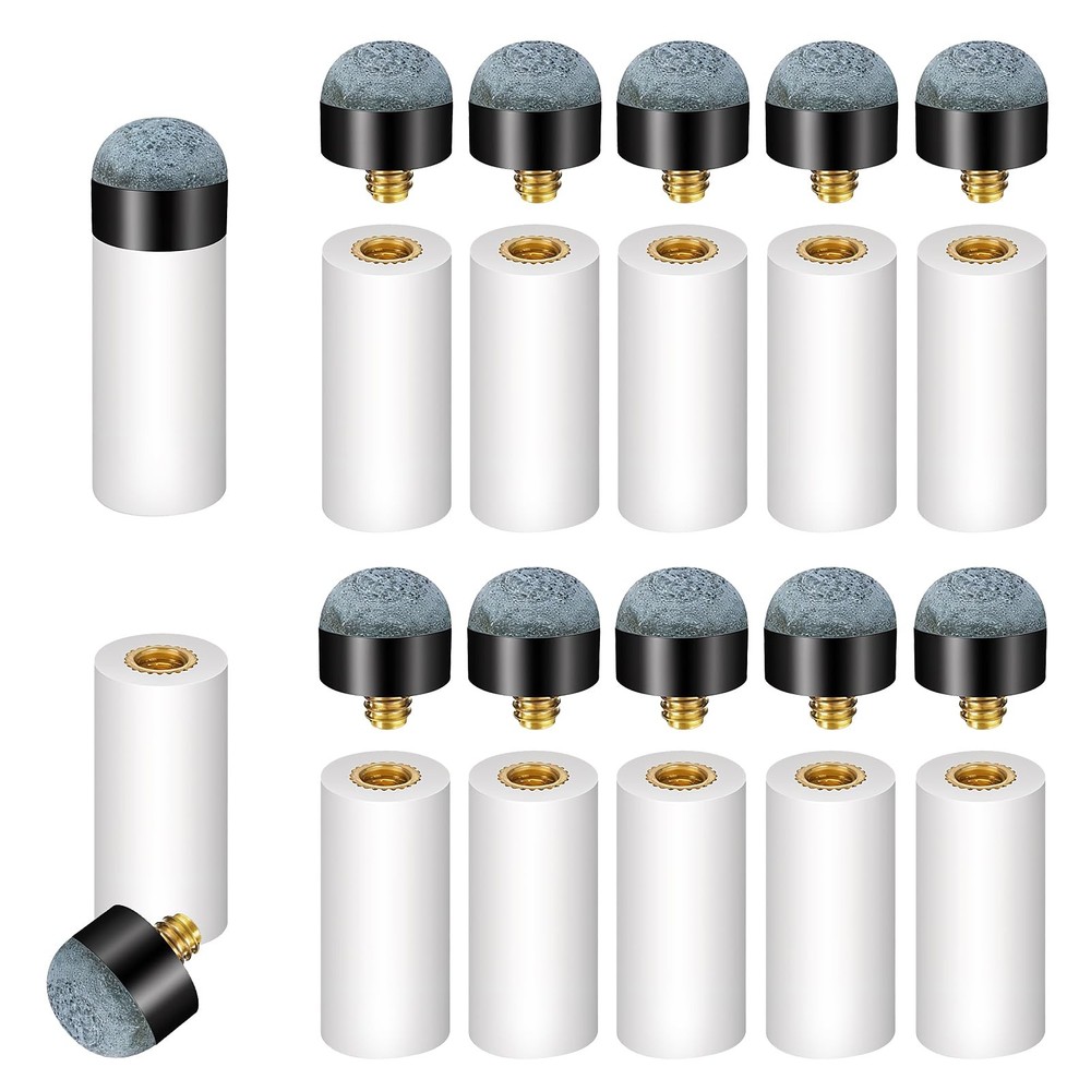 10 Sets Pool Stick Tips Replacement with White Pool Cue Stick 13mm Gray Ferrules