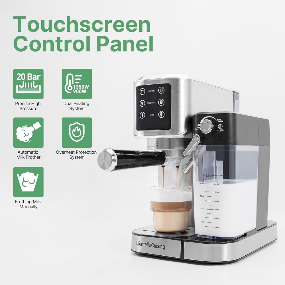 Espresso Machine 20 Bar, Touchscreen Espresso Maker with Automatic Milk Froth...