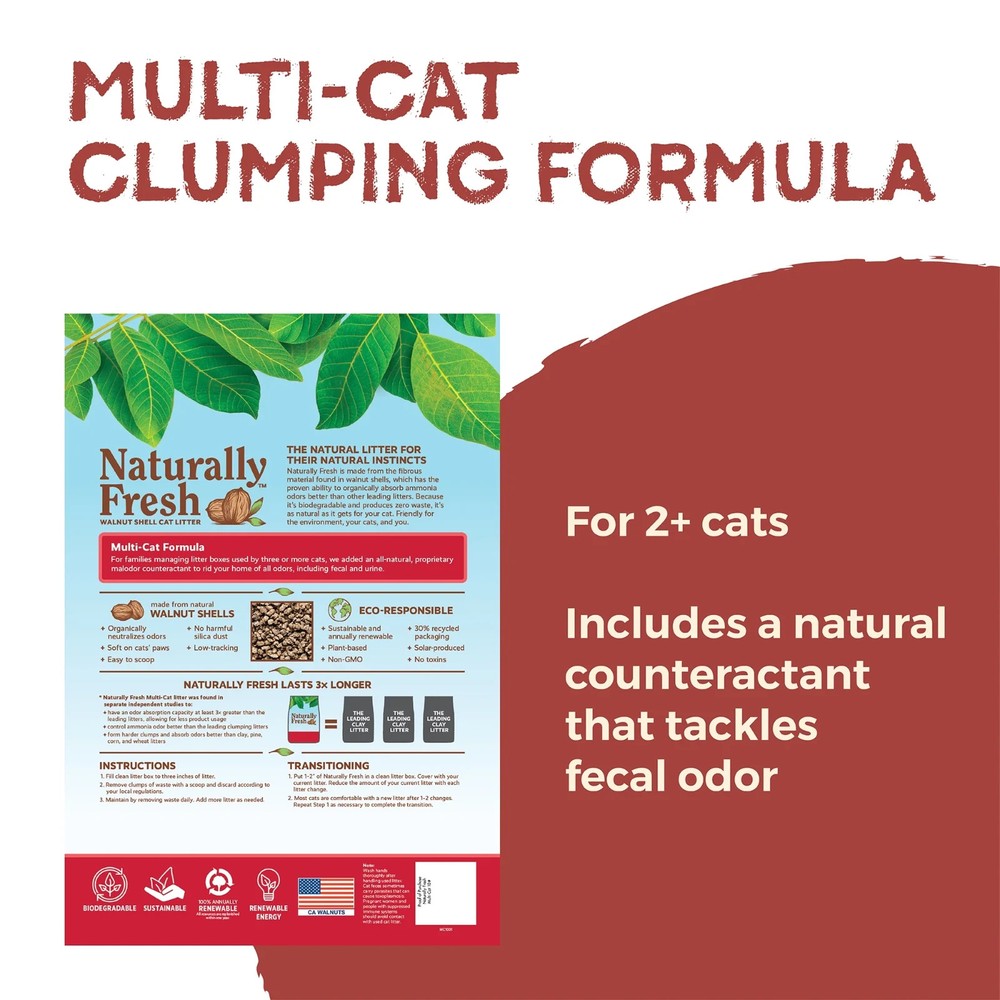 Naturally Fresh Walnut-Based Quick Clumping Multi-Cat Litter, Unscented, 40 lb
