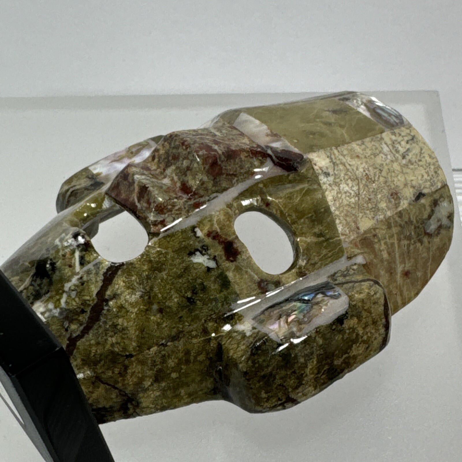 Mexican Mayan Tribal Burial Face Mask Green Stones Mixed Abalone Shell Onyx Base