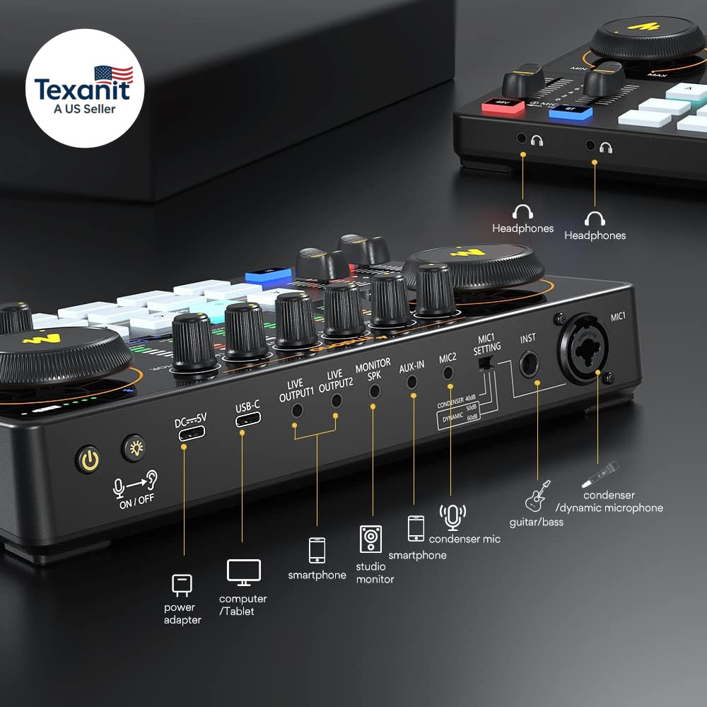 Podcast Equipment Bundle 10 Channel Audio Interface and XLR Dynamic Microphone c
