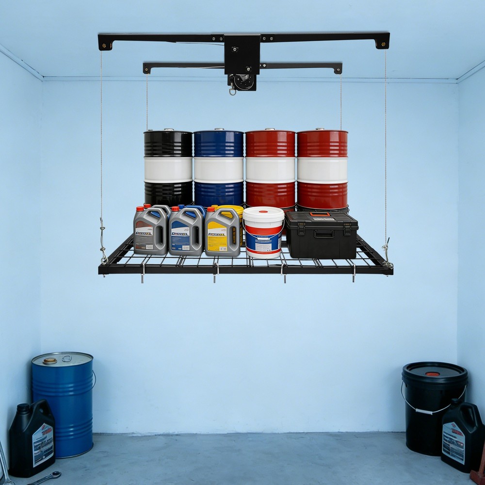 300lbs Garage Storage Rack Ceiling Warehouse Organizer Rack Lifting Storage Rack