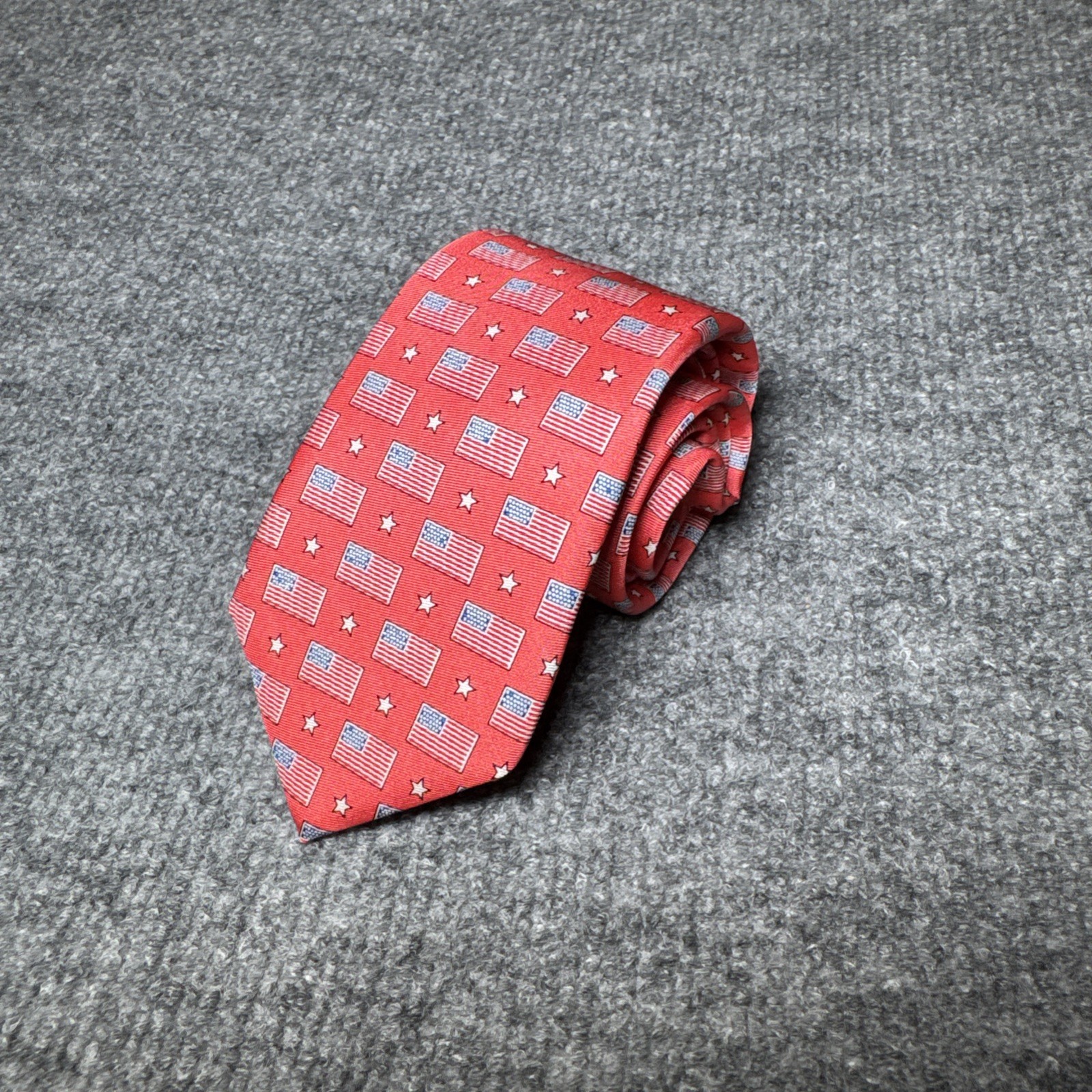 Collared Greens Youth Tie 100% Silk Red USA Flag All Over Print Hand Made in USA