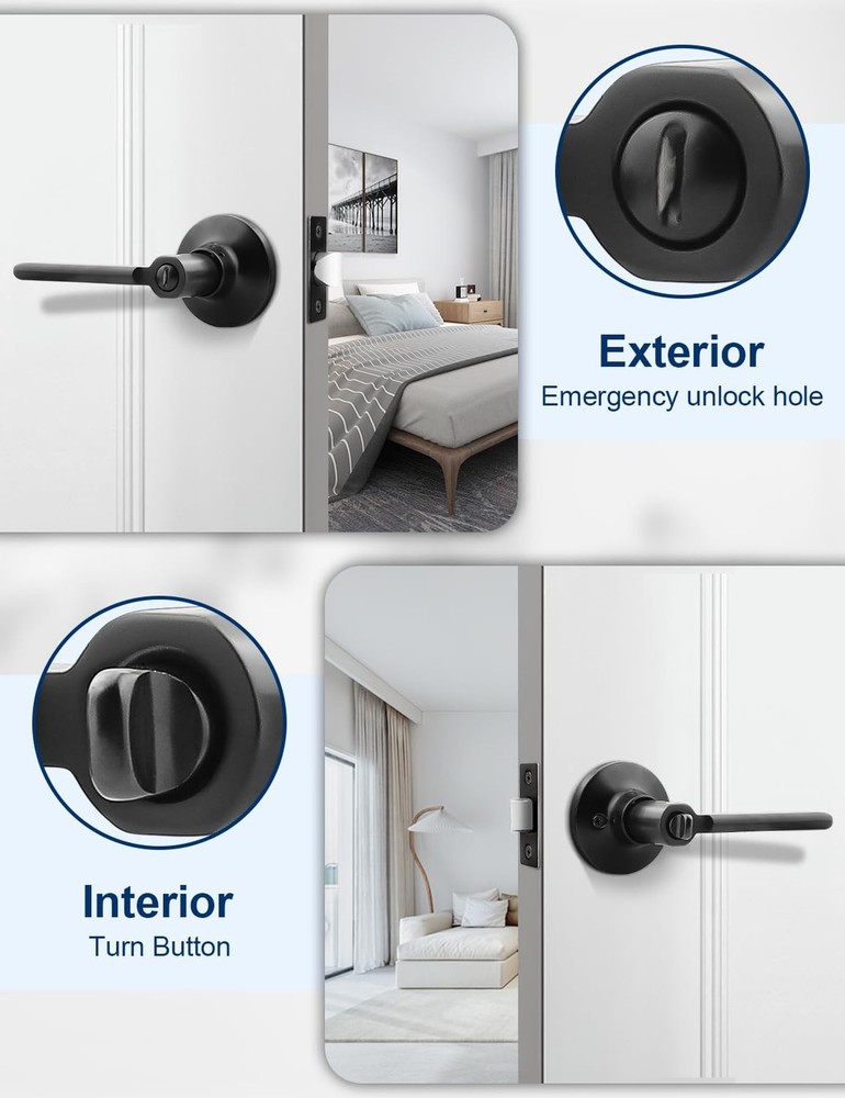 Mengico 6 Pack Privacy Door Handle, Matte Black Interior Door Knobs for Bed &...