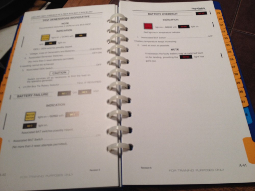 Falcon 50EX Emergency Abnormal Procedures Pilot Checklist