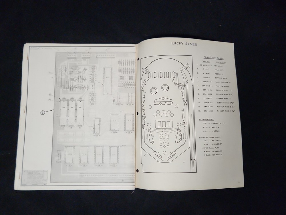 Lucky Seven Solid State Pinball Manual Instructions Operations Williams 1978
