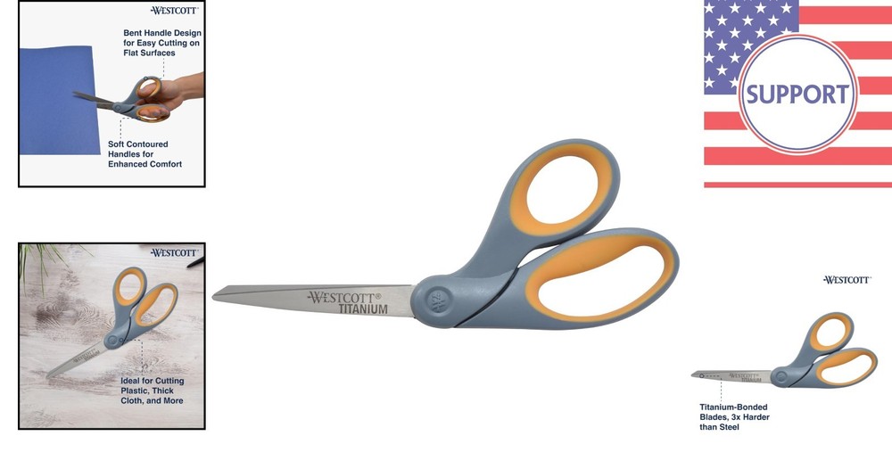 8" Bent Craft Scissors with Titanium-Bonded Blades for Precision Cutting